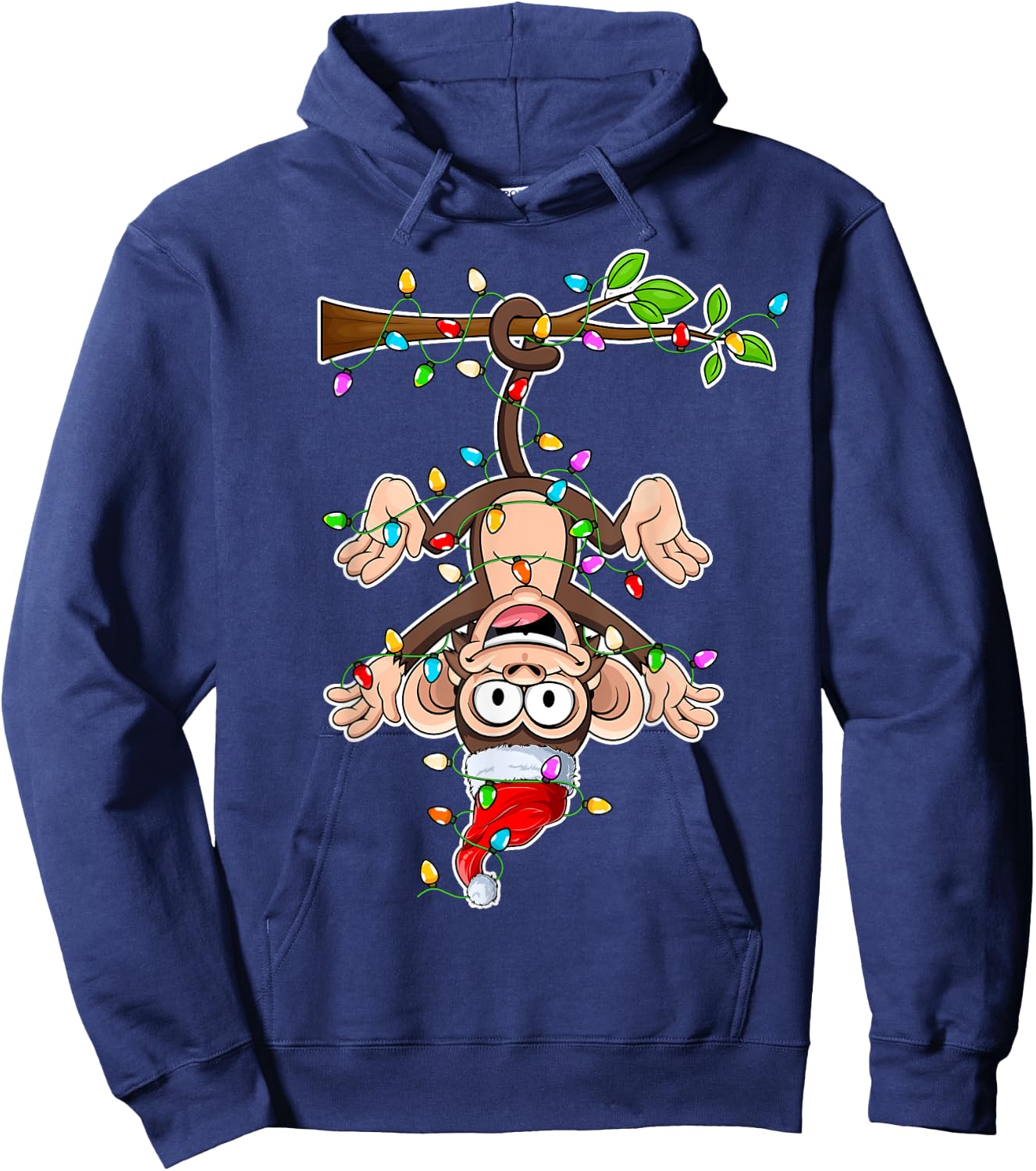 Monkey Wearing Santa Hat Christmas - Monkey Lover Xmas Hoodie - Hoodie | Navy