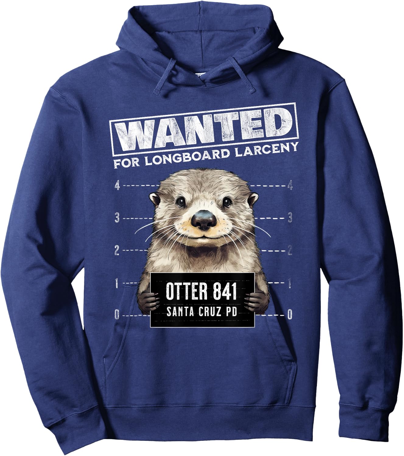 Surfing Otter 841 Wanted for Long Board Larceny Funny Cali Hoodie - Hoodie | Navy