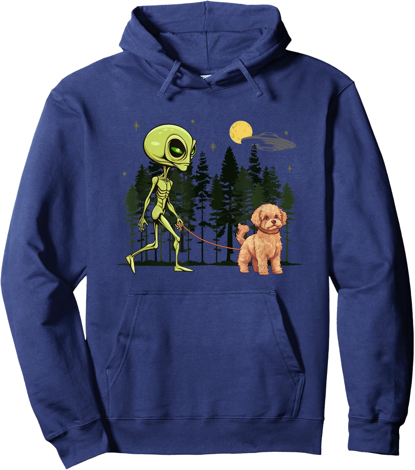 Funny Maltipoo Alien Walking UFO Pet Dog Mom Dad Women Kids Hoodie - Hoodie | Navy