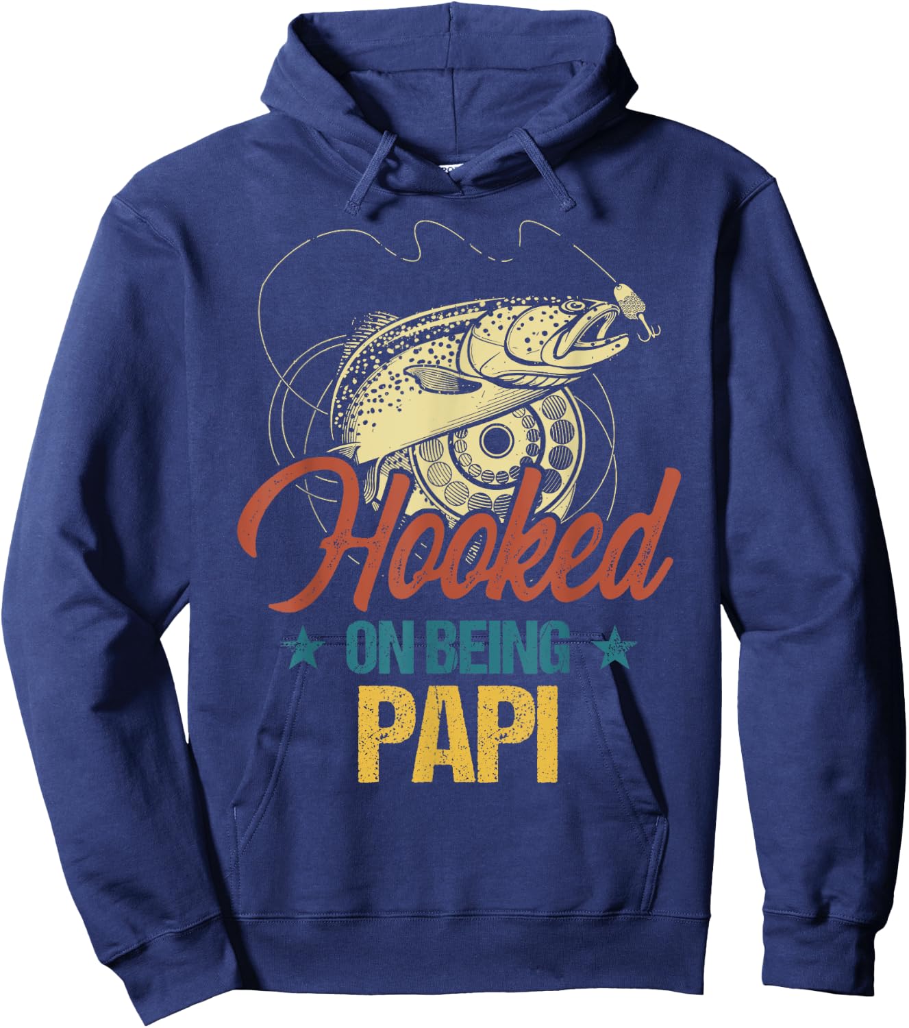 Retro Fishing Hooked On Being Papi Shirt Hoodie - Hoodie | Navy