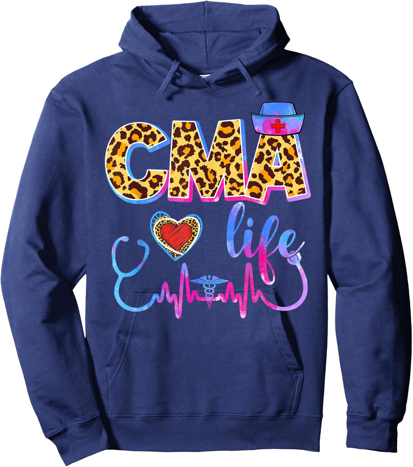 Leopard Tie Dye CMA Life Stethoscope Leopard Nurse Week Hoodie - Hoodie | Navy