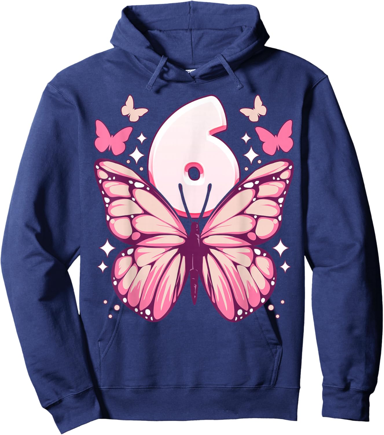 Birthday Girl 6 Years, Butterflies and Number 6 Hoodie - Hoodie | Navy