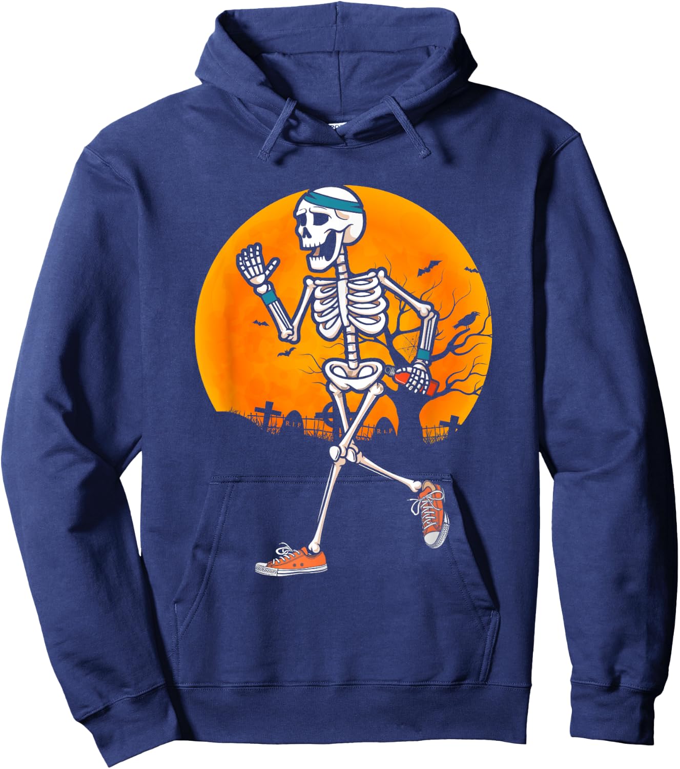 Funny Running Skeleton Halloween Sport Runner Marathon Hoodie - Hoodie | Navy