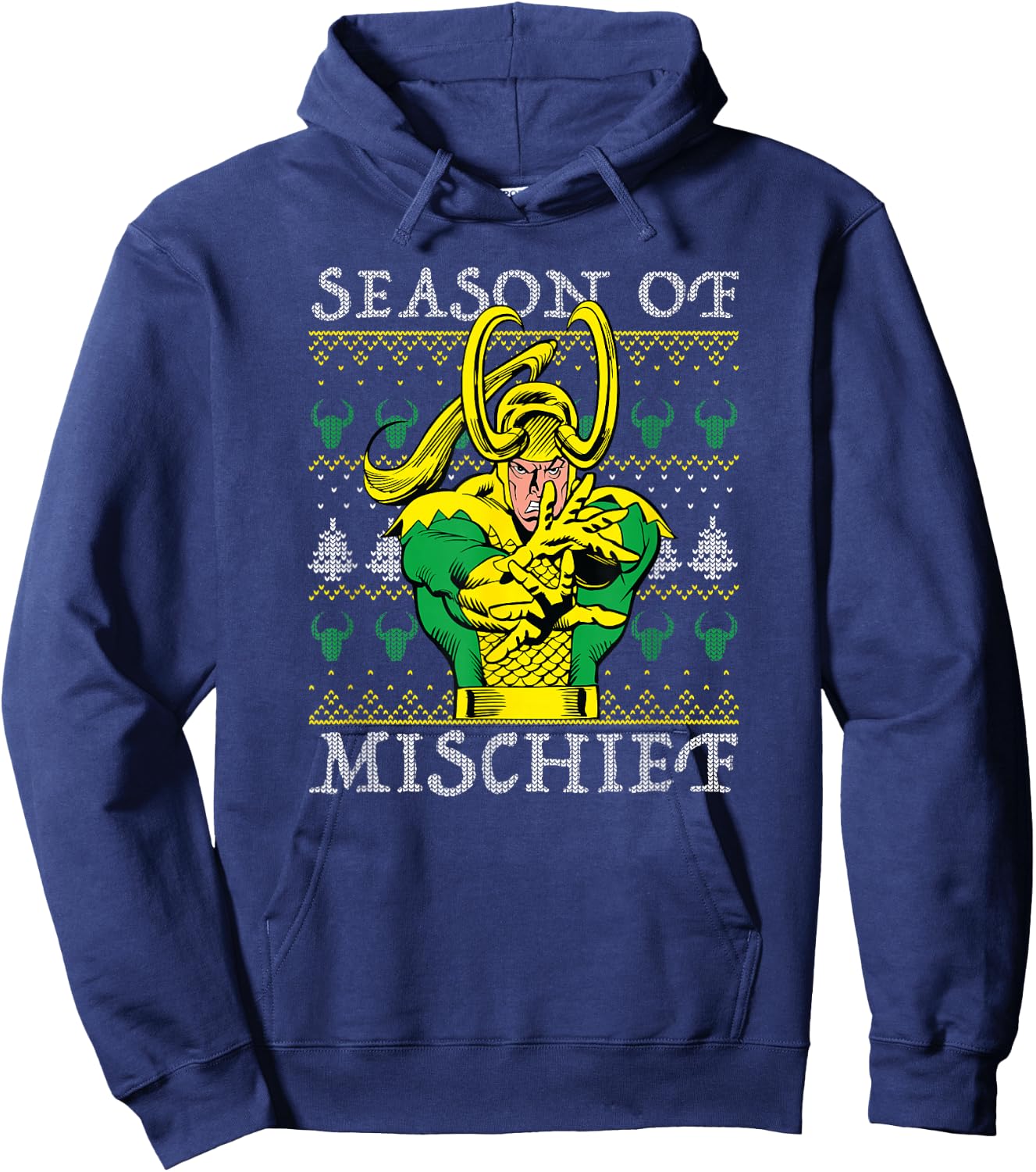 Marvel Christmas Loki Season Of Mischief Ugly Sweater Hoodie - Hoodie | Navy