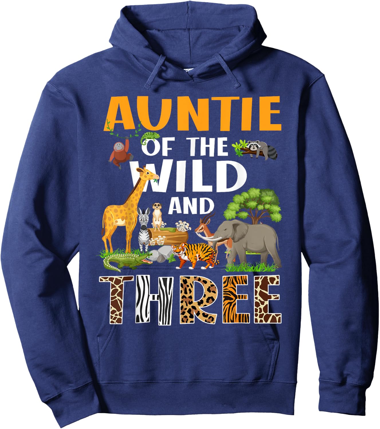 Auntie Of The Wild Three Zoo Birthday Safari Jungle Hoodie - Hoodie | Navy