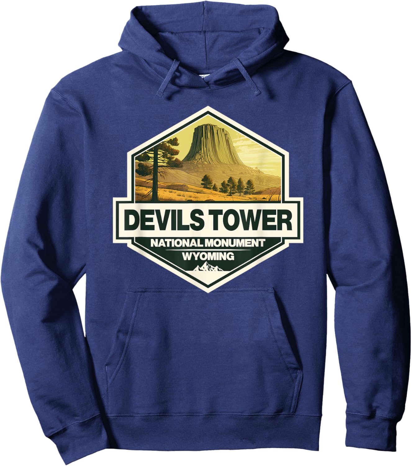 Devils Tower National Monument Wyoming Travel Art Badge Hoodie - Hoodie | Navy