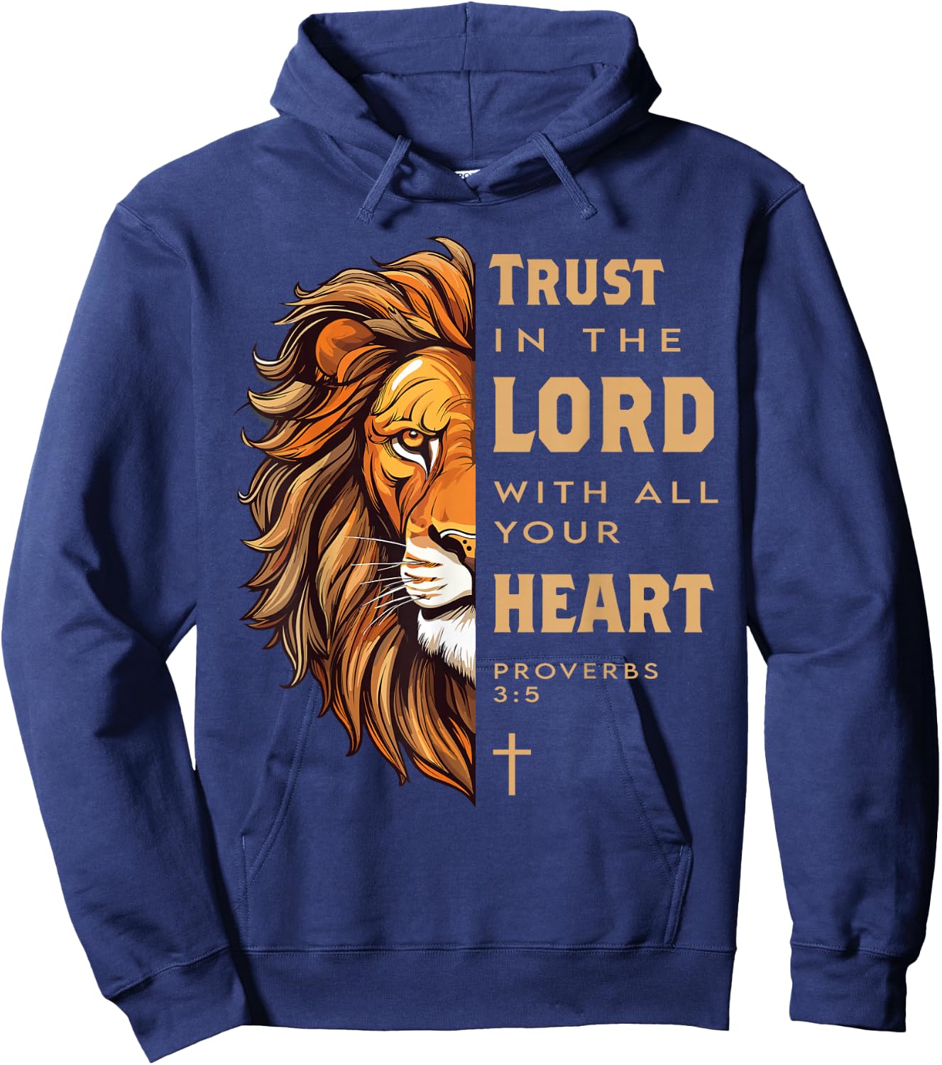 Trust in the Lord Proverbs Lion Christian Bible Verse Hoodie - Hoodie | Navy