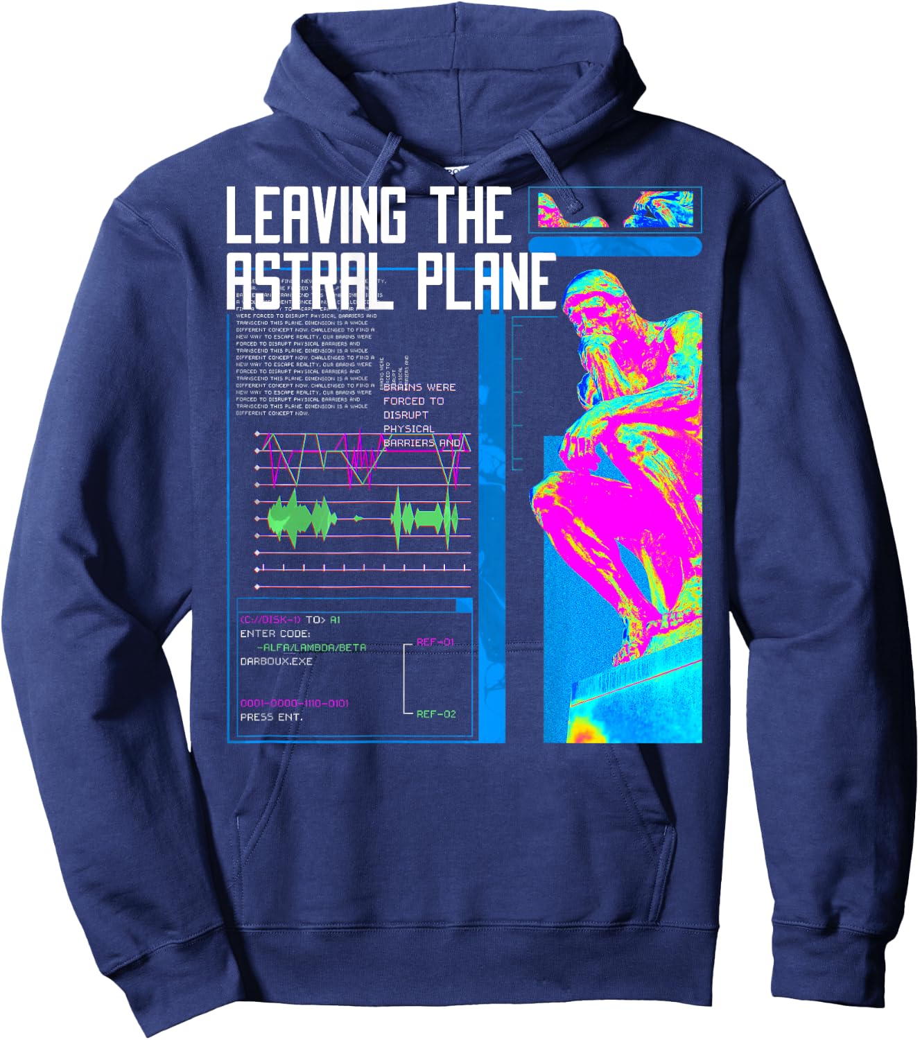 Back print: Techno music Vaporwave EDM party raver festival Hoodie - Hoodie | Navy