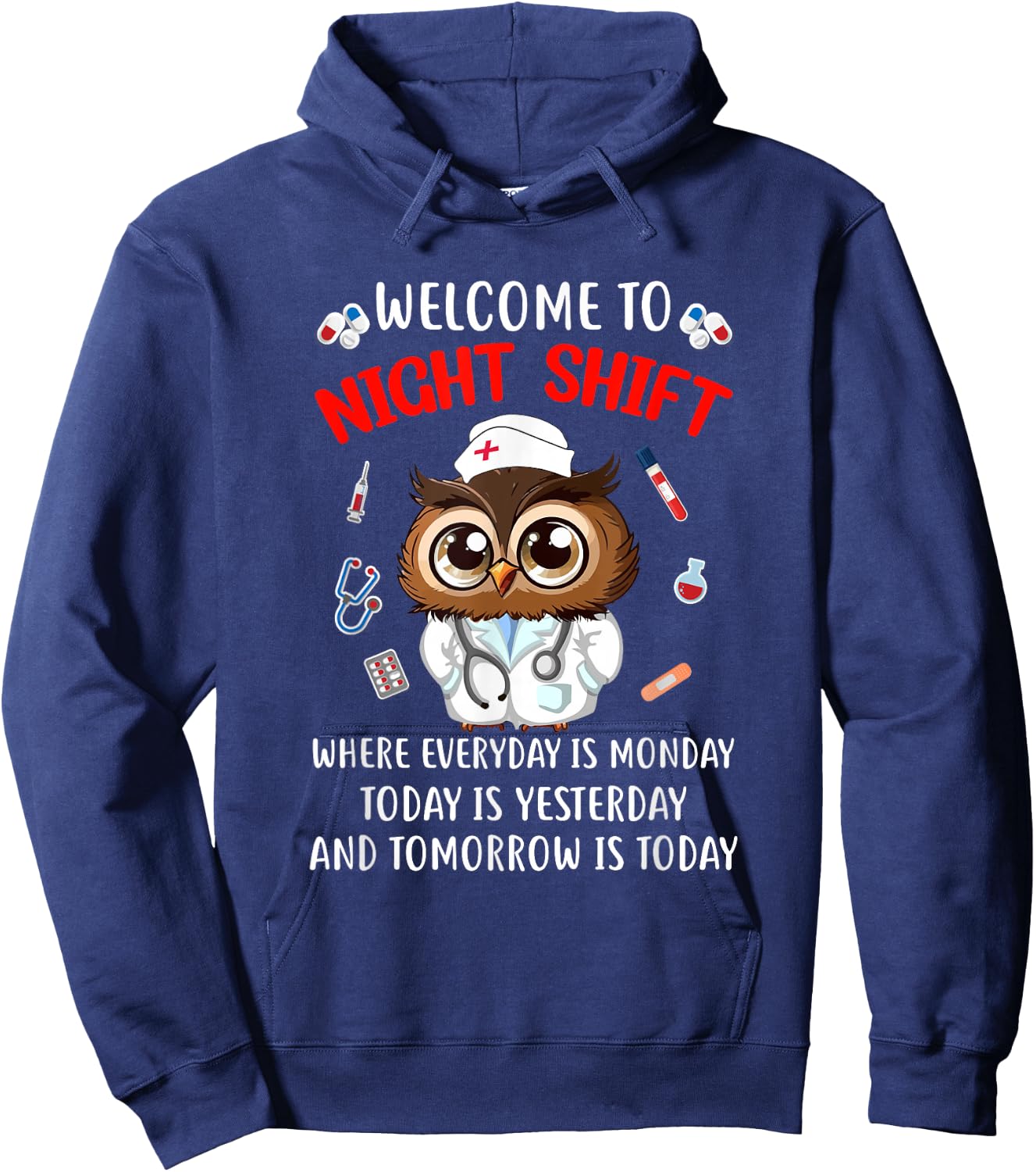 Owl Night Shift Funny Nurse Nursing Rn Lpn Cna Women Hoodie - Hoodie | Navy