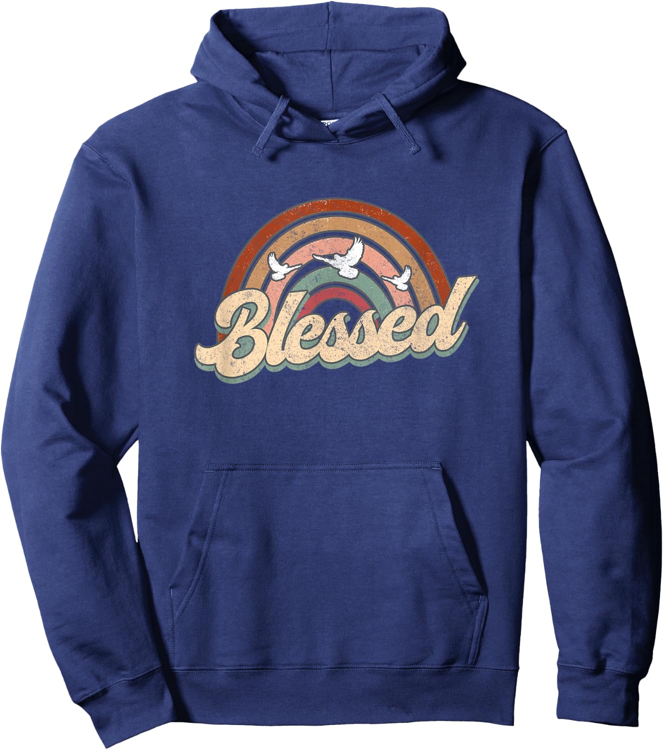 Blessed Retro Vintage Rainbow Christian Jesus God Religious Hoodie - Hoodie | Navy