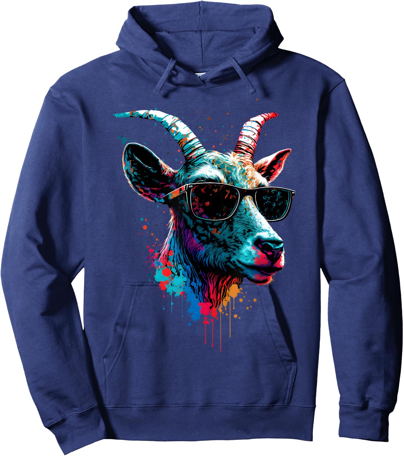 Goat In Sunglasses Abstract Print Rainbow Music Goat Hoodie - Hoodie | Navy