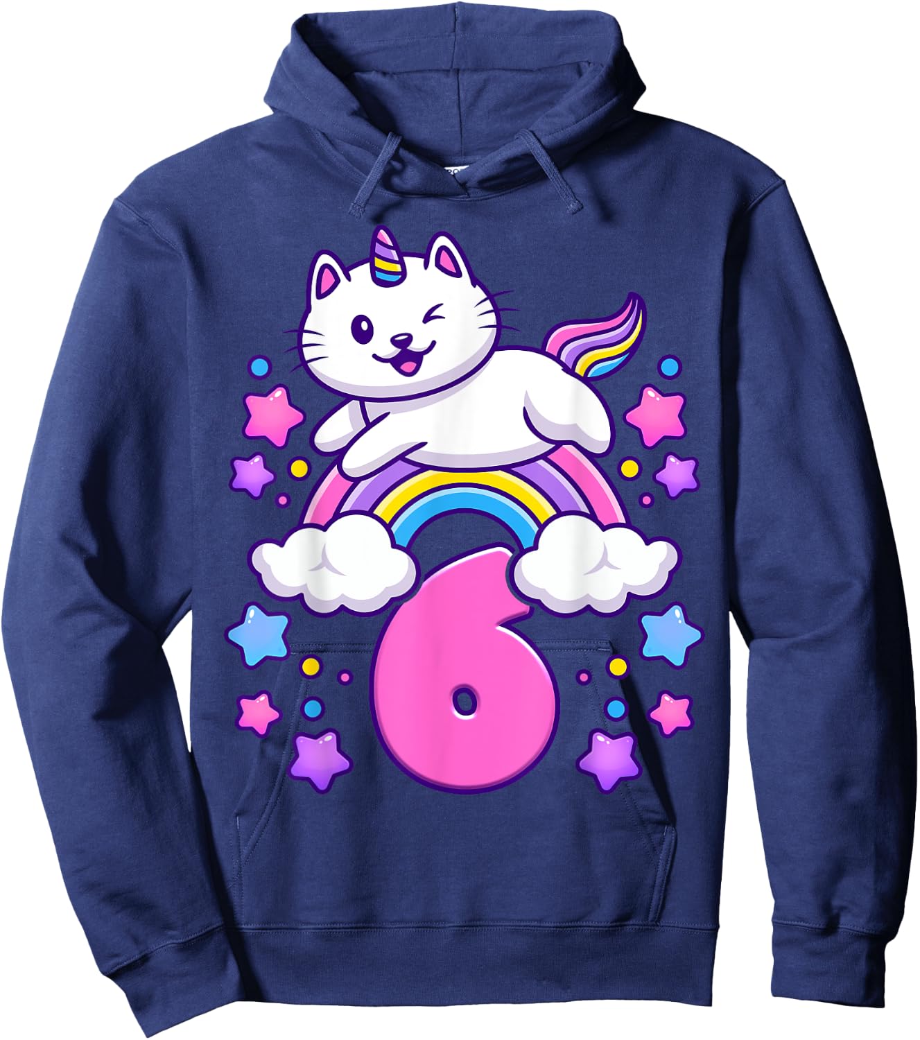 Birthday girl 6 years old, cat, unicorn, 6th birthday Hoodie - Hoodie | Navy