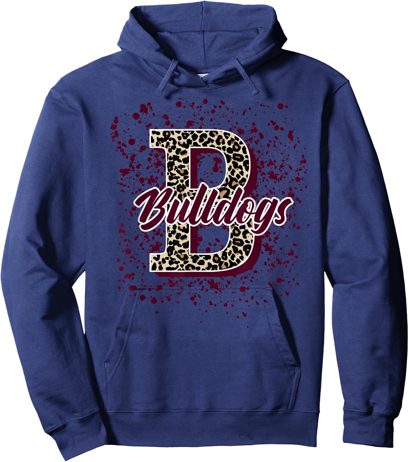 Bulldogs Splatter School Spirit Maroon Short Sleeve Hoodie - Hoodie | Navy