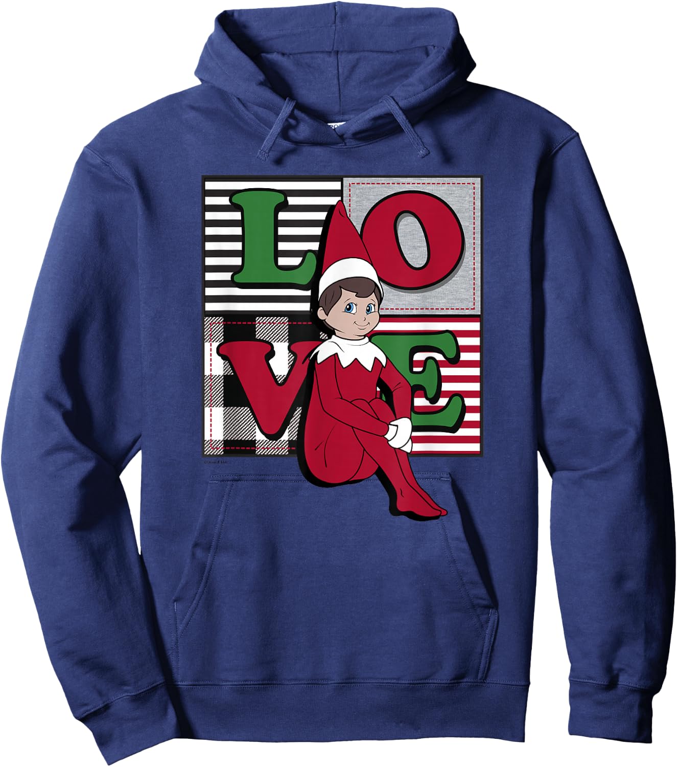 Elf on The Shelf Christmas Love Stacked Plaid Squares Logo Hoodie - Hoodie | Navy