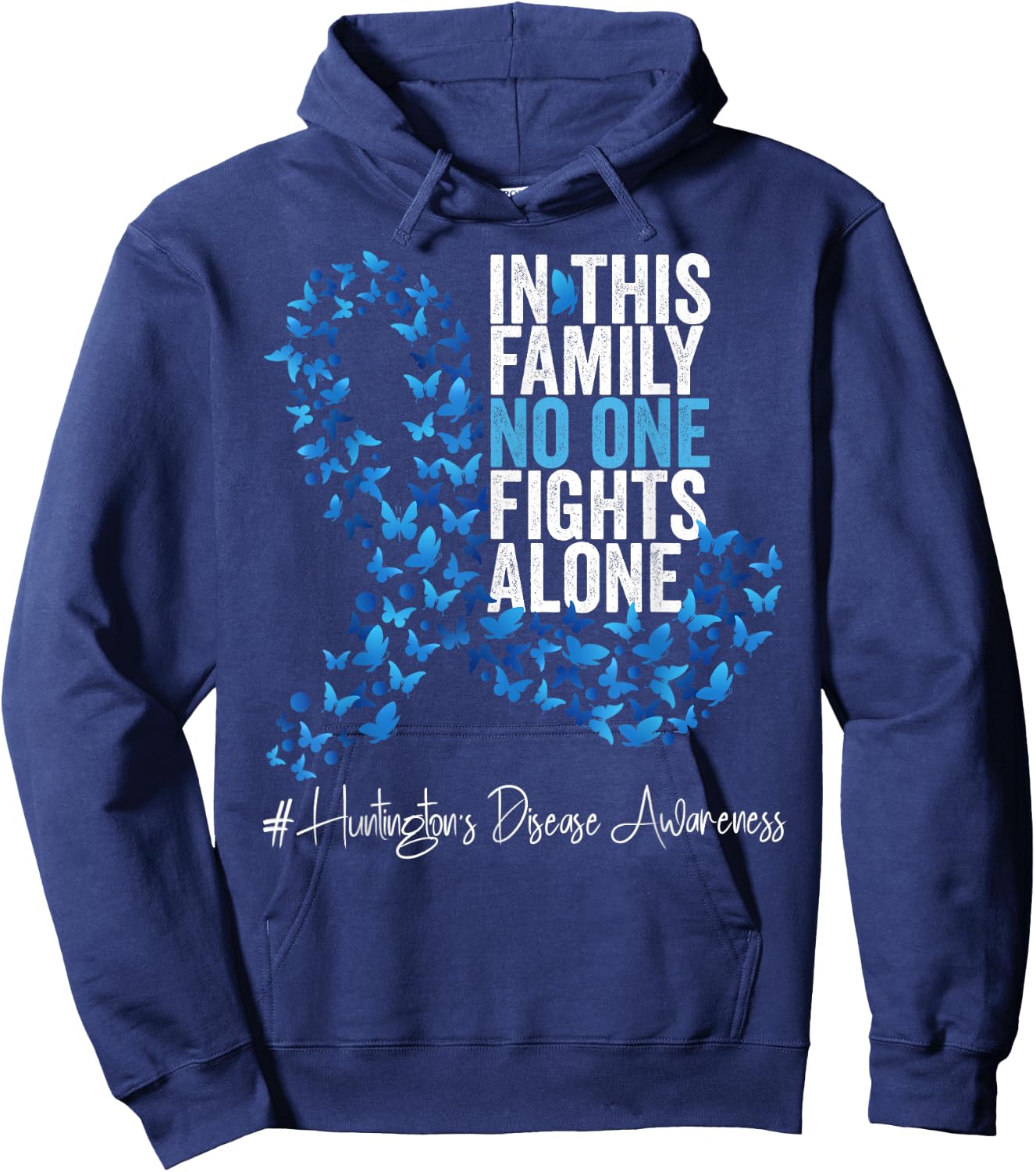 Huntington's disease Awareness Month Blue Ribbon Butterflies Hoodie - Hoodie | Navy