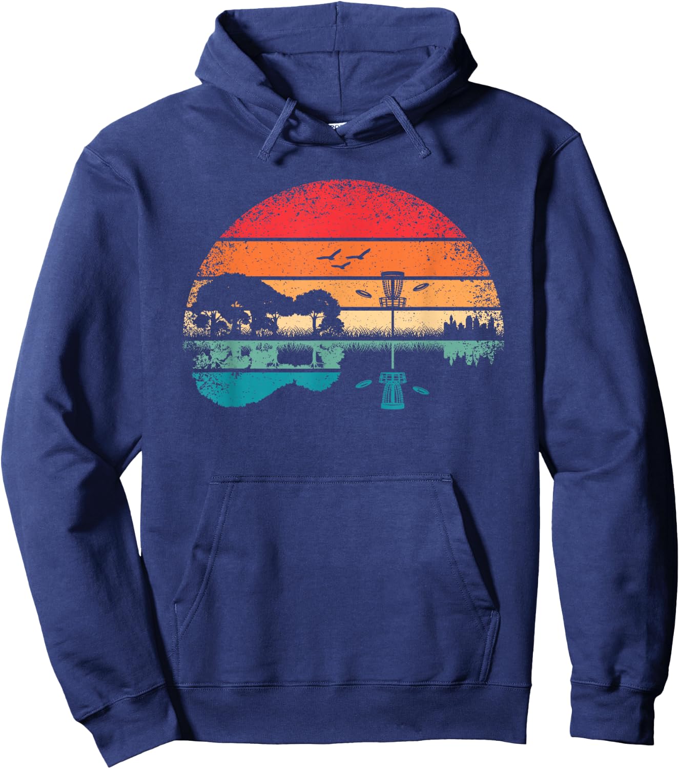 Funny Disc Golf Basket Frisbee Tree Retro Guitar Men Women Hoodie - Hoodie | Navy