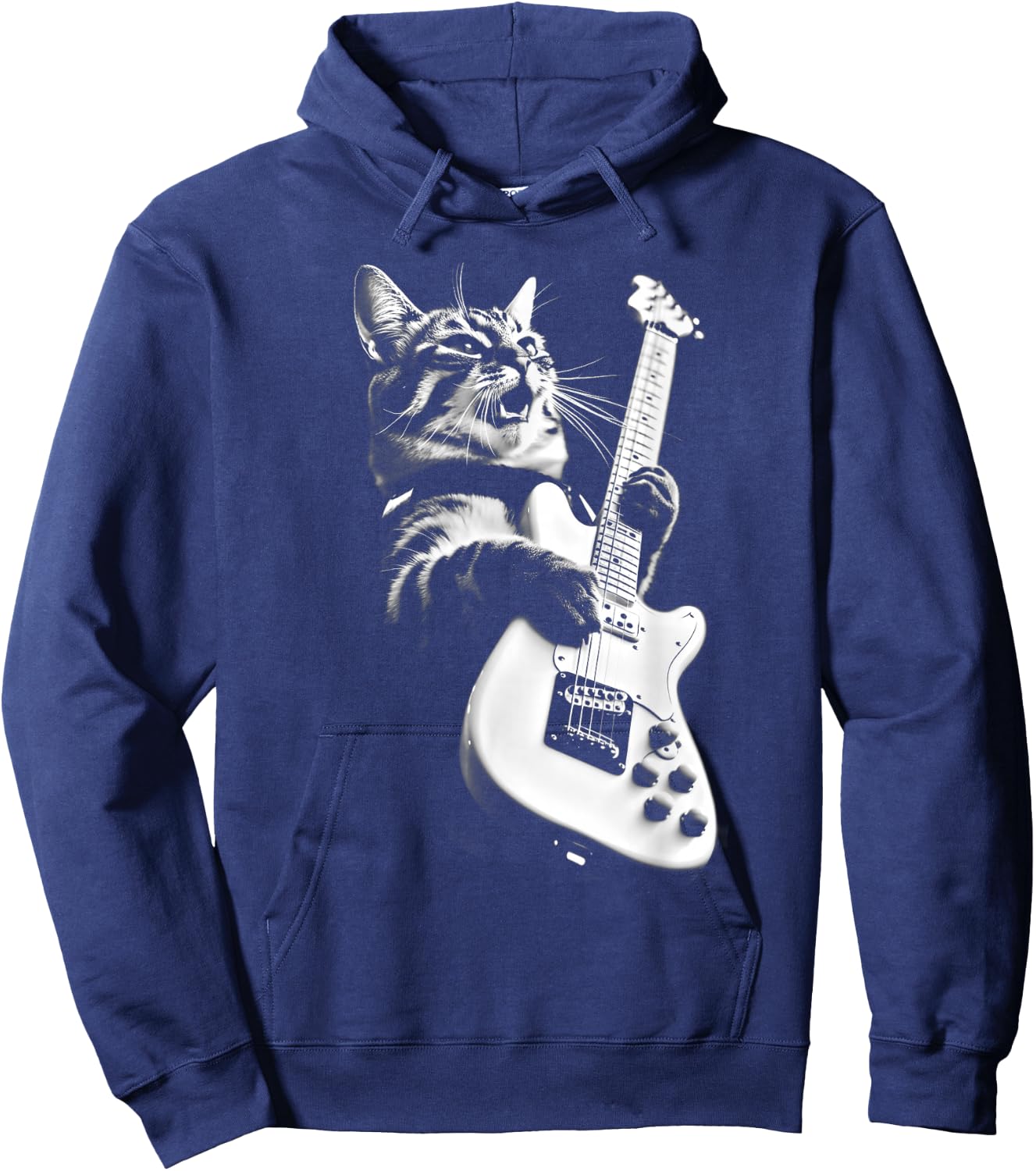 Rock Cat Playing Guitar - Funny Guitar Cat Small Hoodie - Hoodie | Navy
