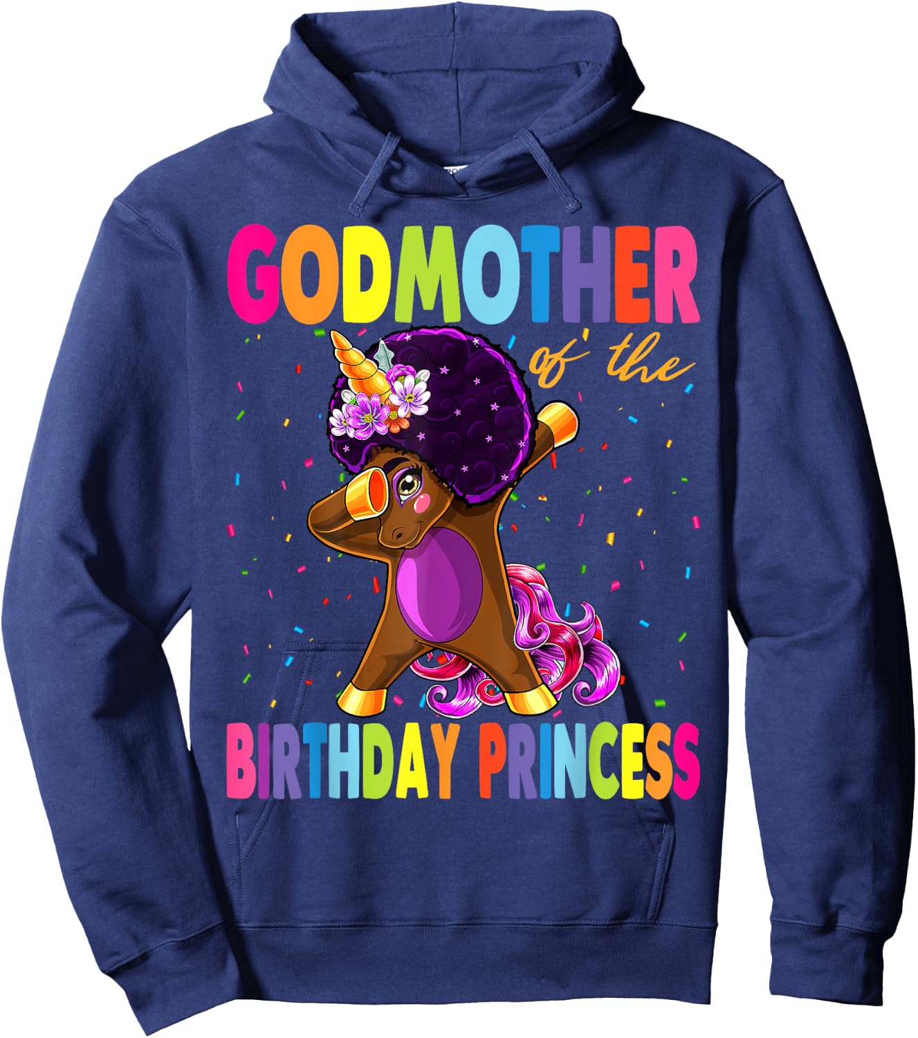 Dabbing Unicorn Afro GodMother of the Birthday Princess Hoodie - Hoodie | Navy