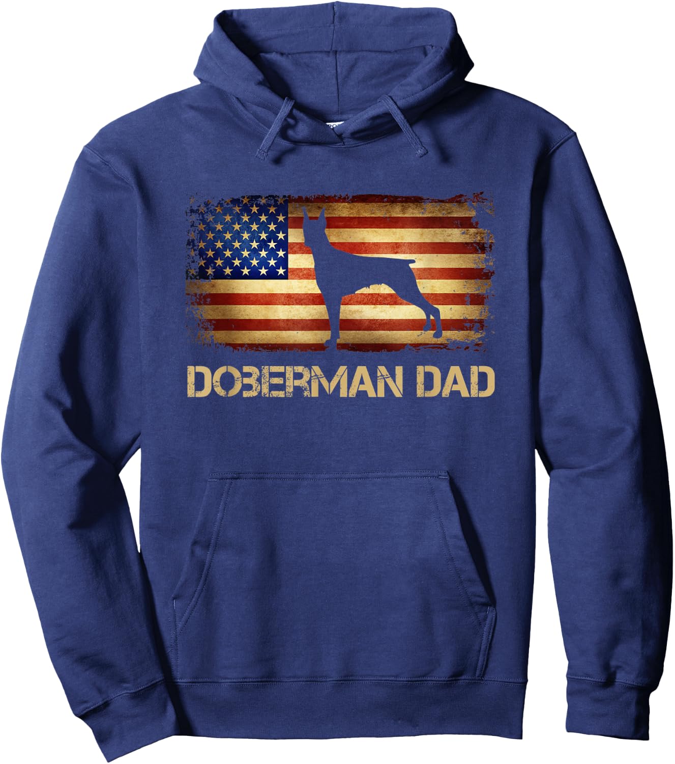 Doberman Dad Vintage American Flag Patriotic Dobermann Hoodie - Hoodie | Navy