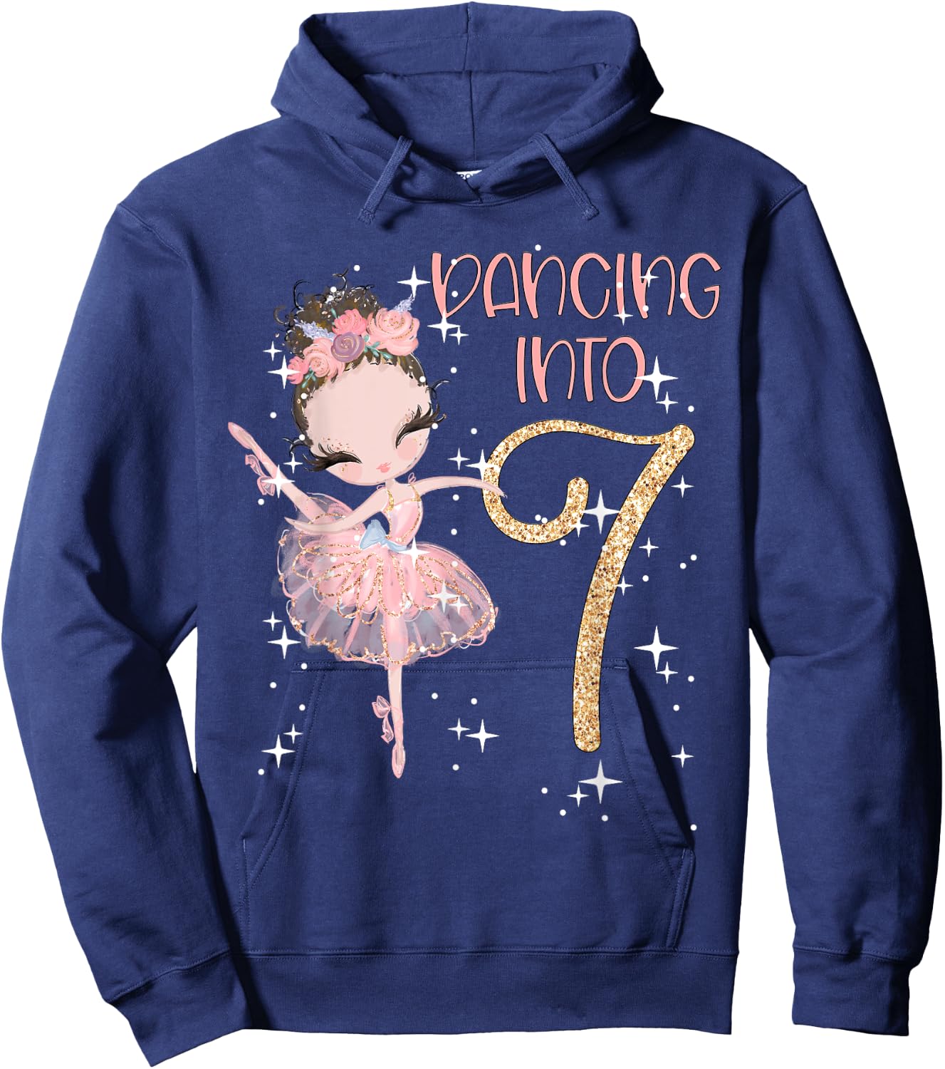 Dancing Into 7th Birthday Girl Ballet Party Dancer Outfit Hoodie - Hoodie | Navy