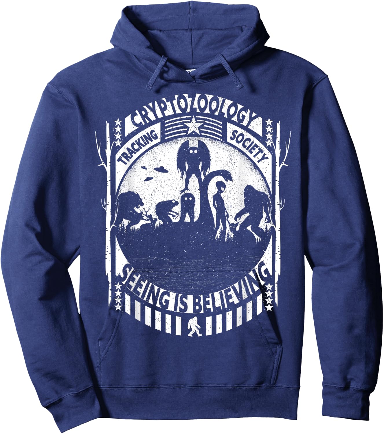 Cryptozoology Team Bigfoot Nessie Mothman And Aliens Cryptid Hoodie - Hoodie | Navy