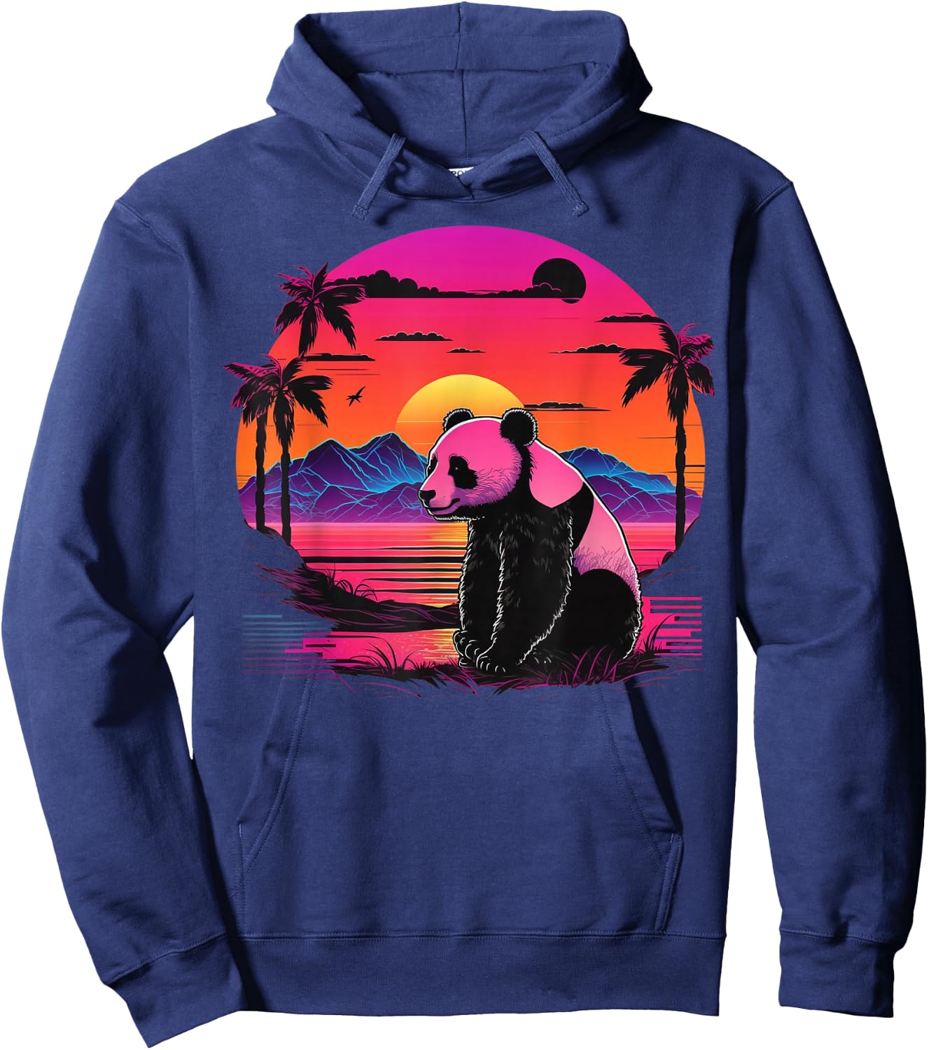 Vintage Retrowave Synthwave 80s Vaporwave Panda Hoodie - Hoodie | Navy