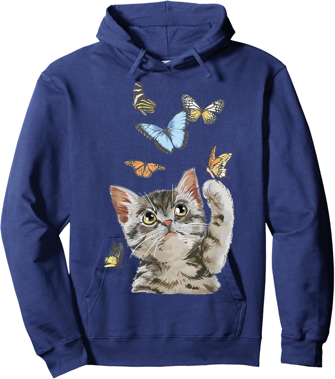 cute Kitty cat playing butterflies for lover cats kitten Hoodie - Hoodie | Navy