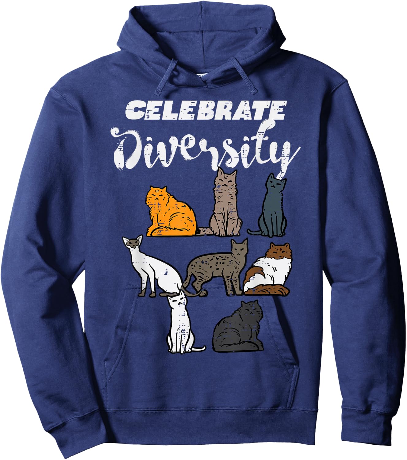Celebrate Diversity Cat Breeds Cute Pet Owner Men Women Kids Hoodie - Hoodie | Navy