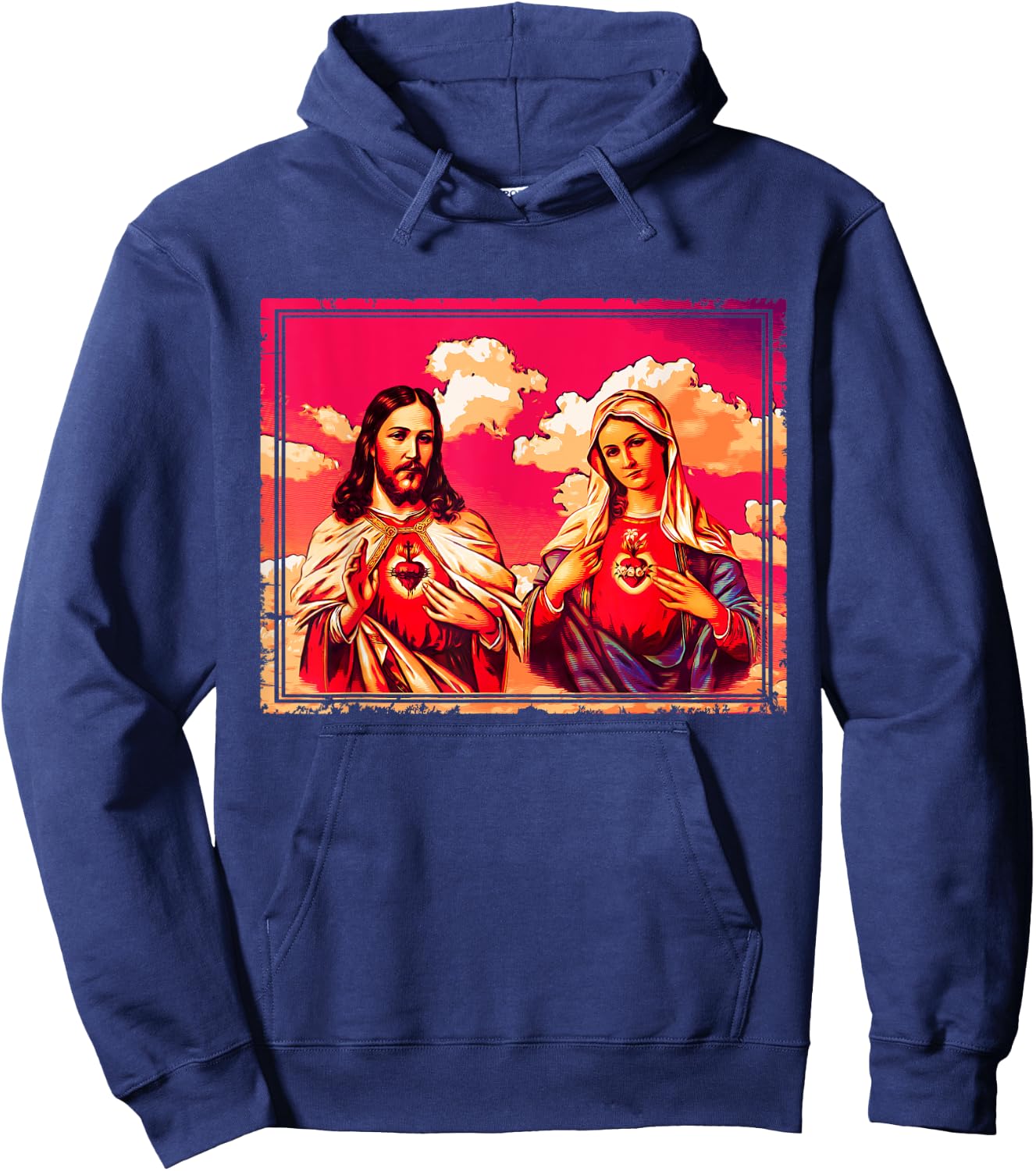 Sacred Heart and Immaculate Heart Picture Jesus and Mary Hoodie - Hoodie | Navy