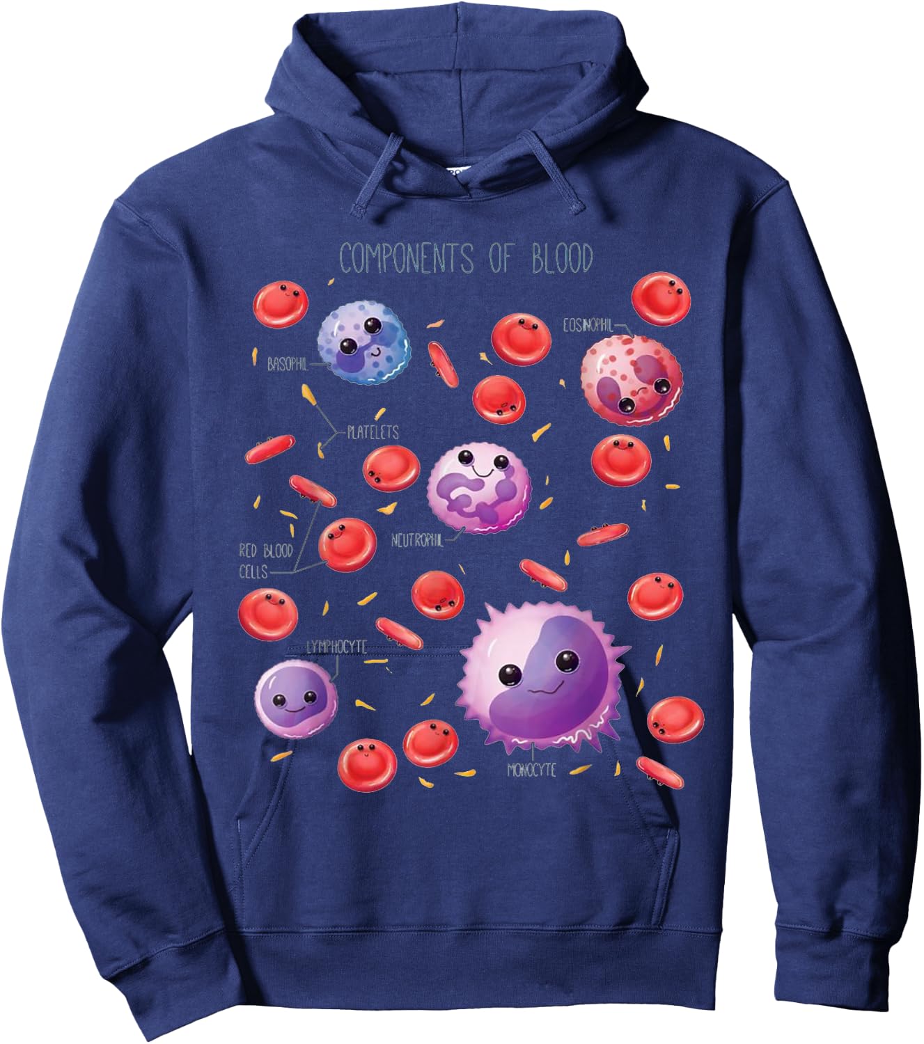 Cute Funny White And Red Blood Cells Components Of Blood Hoodie - Hoodie | Navy