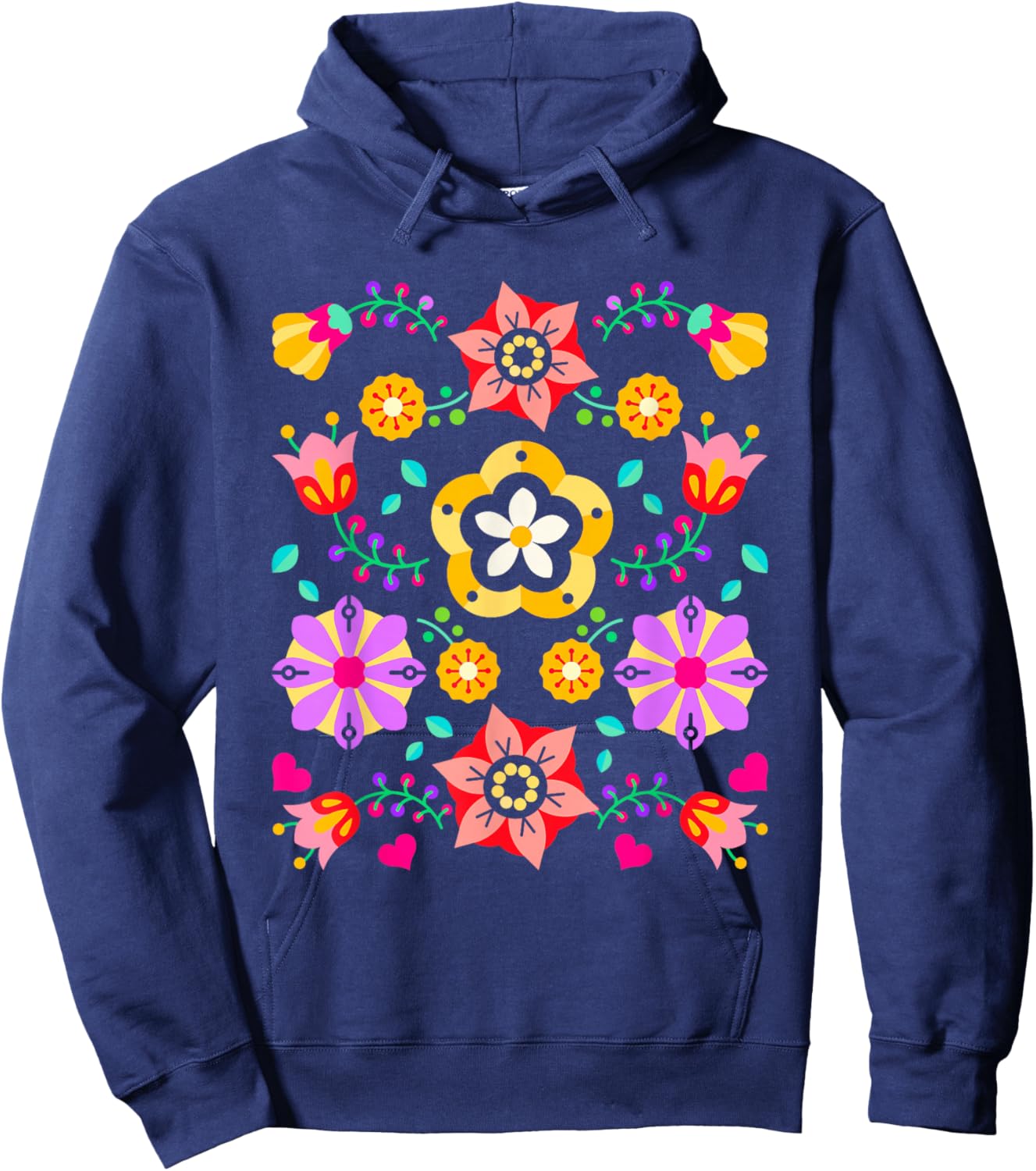 Scandinavian Folklore Botanical Folk Vintage Flower Lover Hoodie - Hoodie | Navy