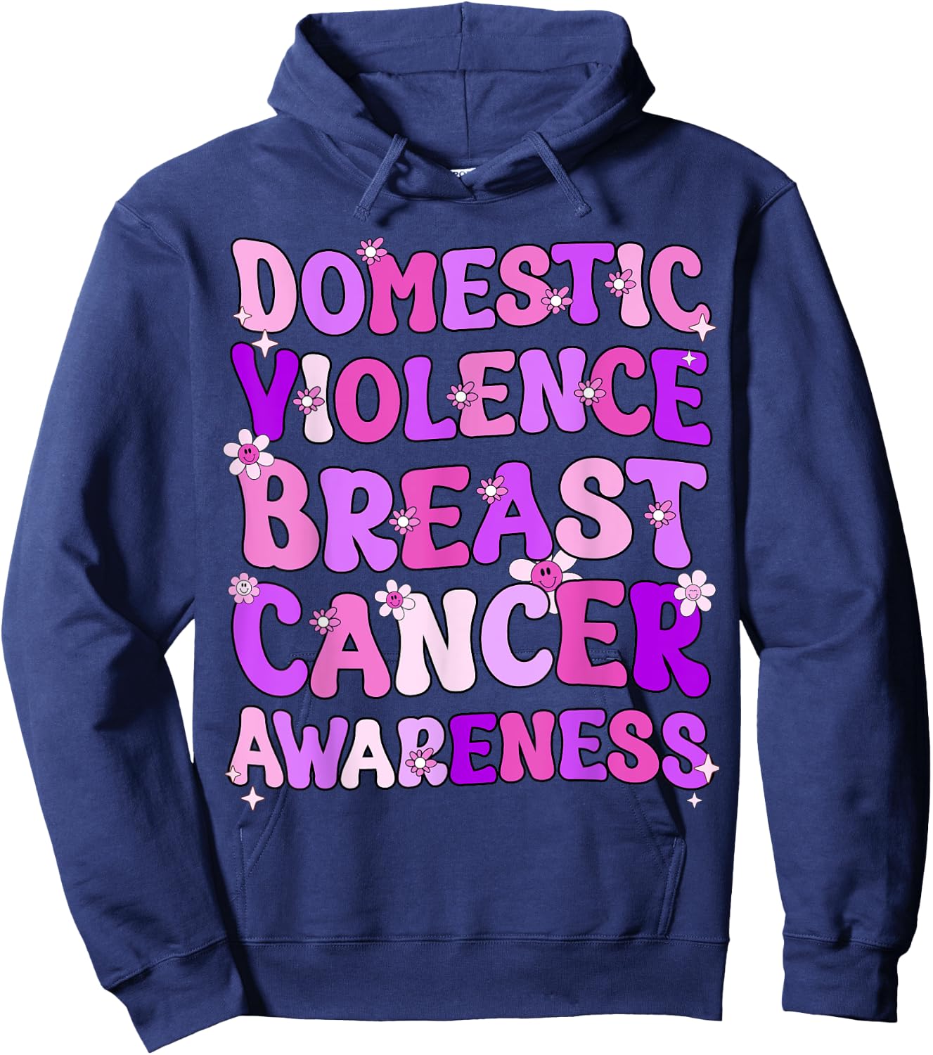 Groovy Domestic Violence And Breast Cancer Awareness Month Hoodie - Hoodie | Navy