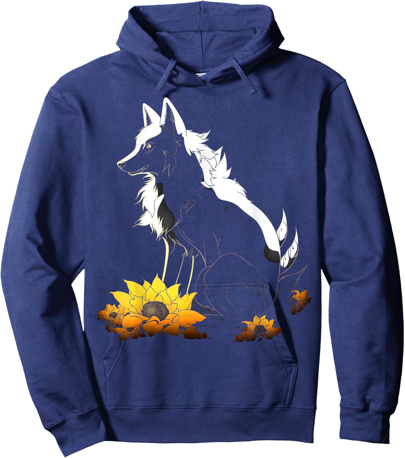 Wolf Lover Artwork | Flowers Animal Motif Wolf Hoodie - Hoodie | Navy