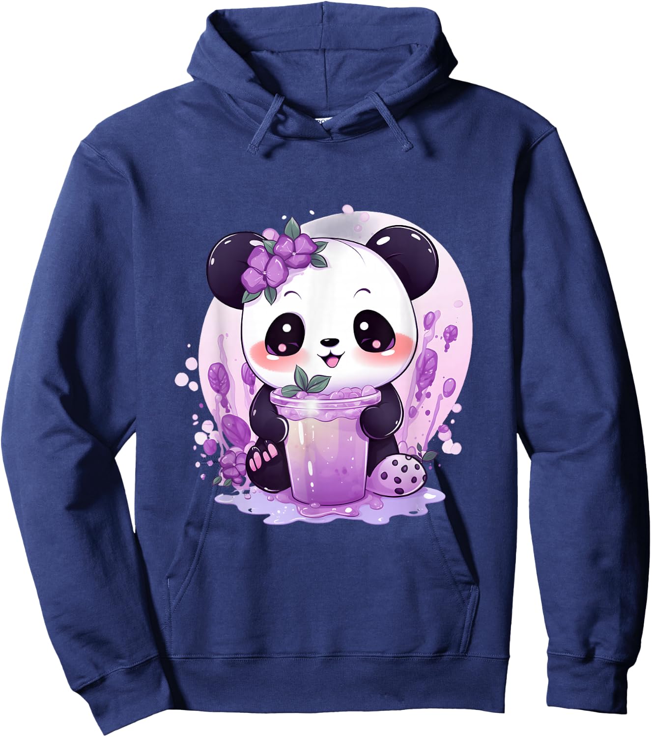 Otaku Kawaii Anime Panda Drinks Boba Tea Bubble Hoodie - Hoodie | Navy