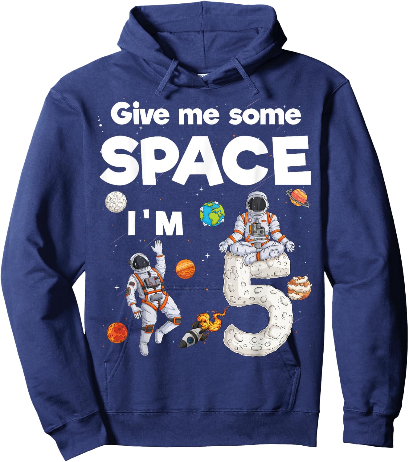 Outer Space Astronaut Planets Five Year Old 5th Birthday Hoodie - Hoodie | Navy