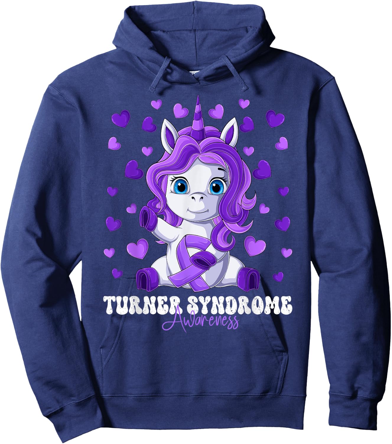 Turner Syndrome Awareness Month Purple Ribbon Unicorn Hoodie - Hoodie | Navy