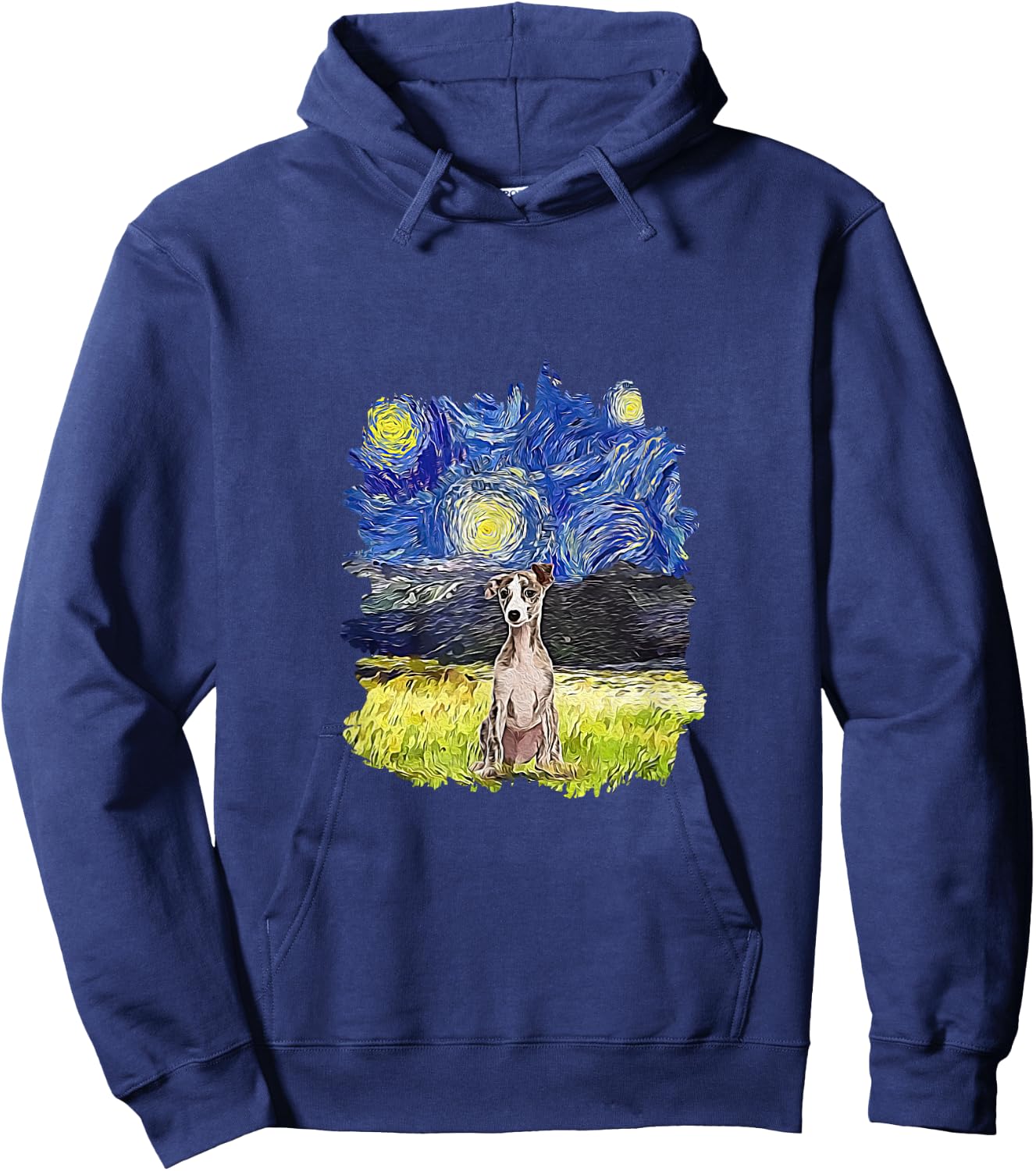 Starry Night Impressionist - Dog Art Whippet Hoodie - Hoodie | Navy