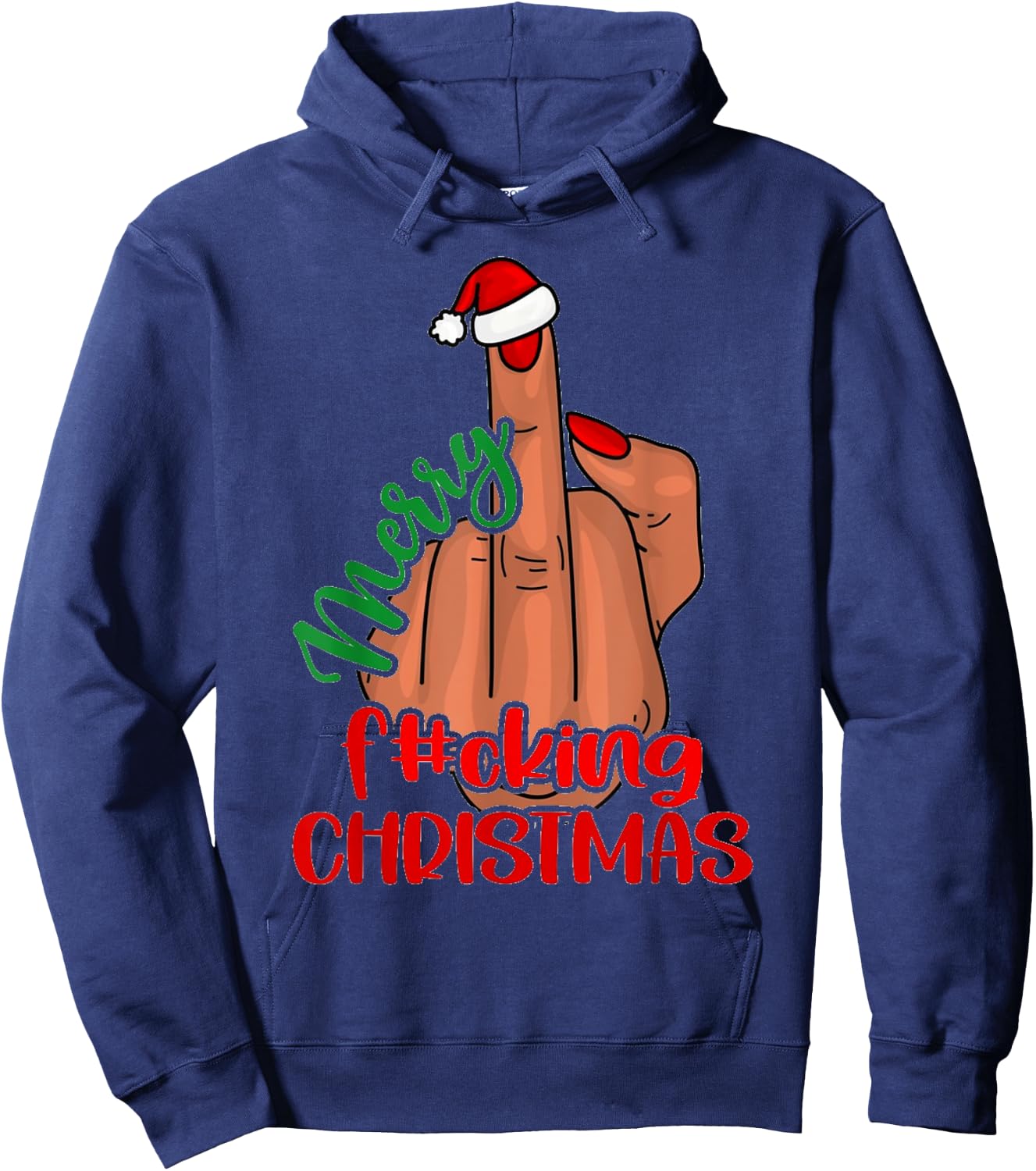 Merry Fucking Christmas Middle Finger Funny Xmas Pajama Hoodie - Hoodie | Navy