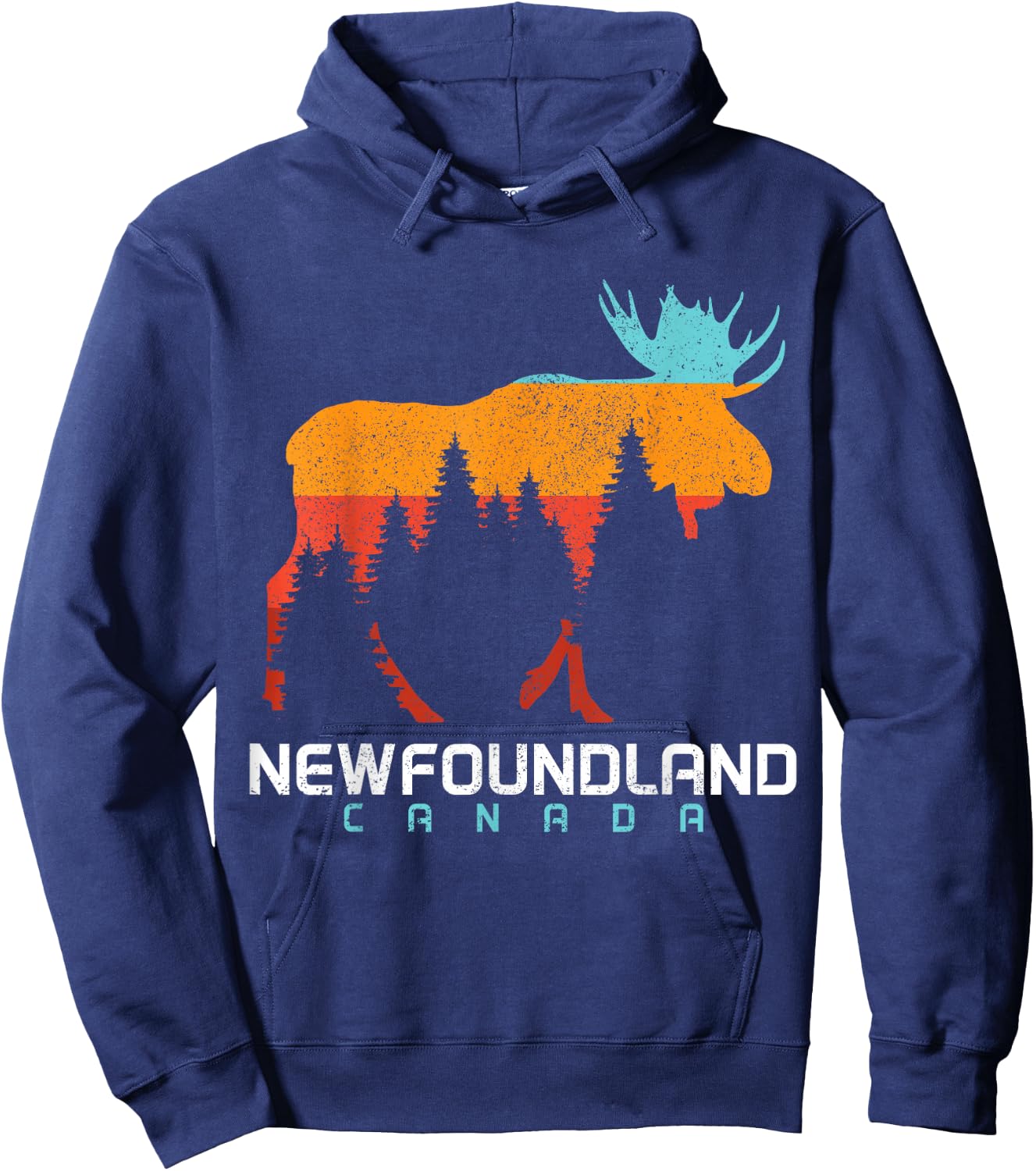 Newfoundland Canada Vintage Pride Souvenir Moose Nature Hoodie - Hoodie | Navy