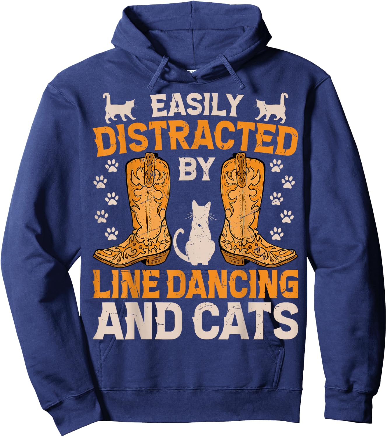 Easily Distracted by Line Dancing and Cats Funny Line Dance Hoodie - Hoodie | Navy