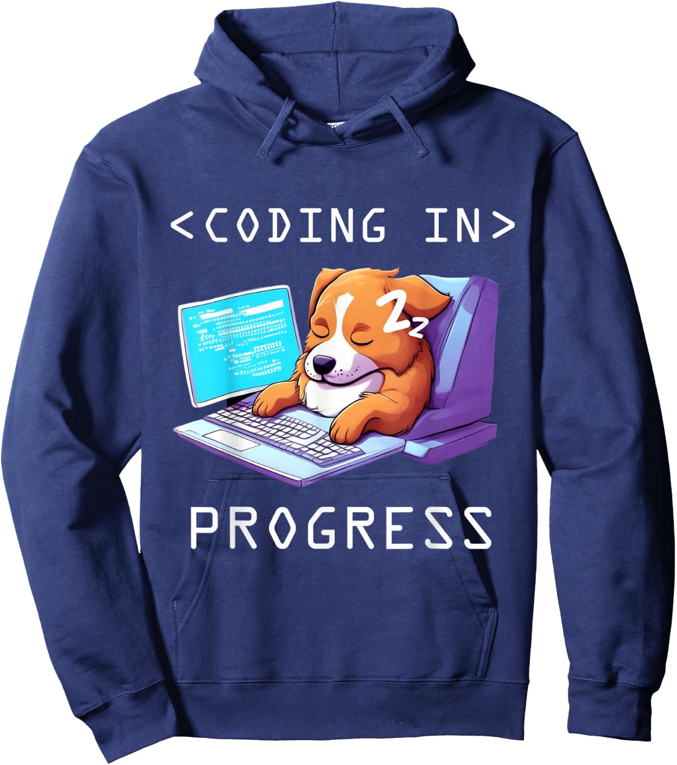 Funny Programming Cute Developer Dog Sleeping Coder Coding Hoodie - Hoodie | Navy