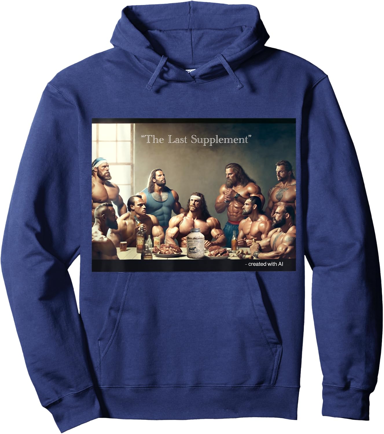 Gym 'The Last Supplement' Funny Bodybuilding AI - Women's Black Cotton Polyester Short Sleeve Classic Fit - Small Hoodie - Hoodie | Navy