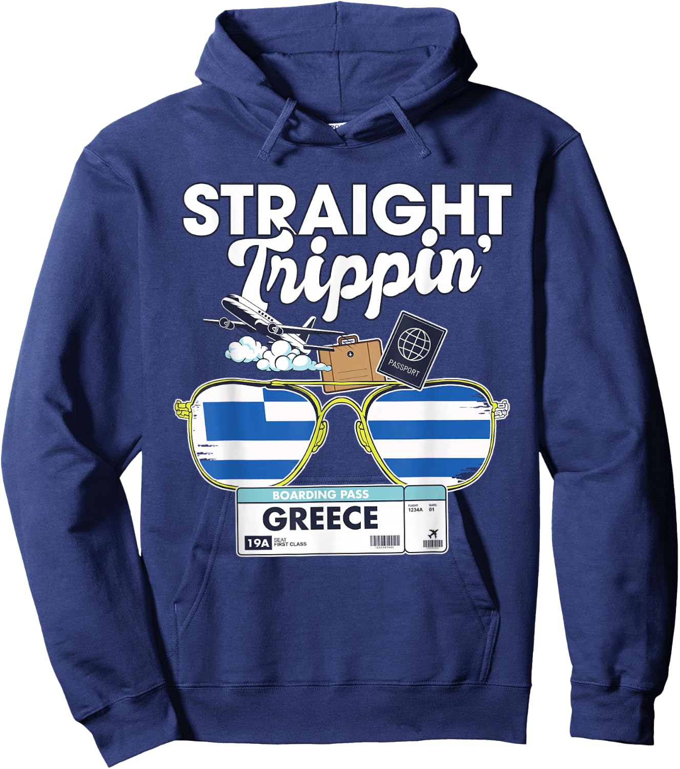 Straight Trippin' Greece Vacation Tour Travel Trip Matching Hoodie - Hoodie | Navy