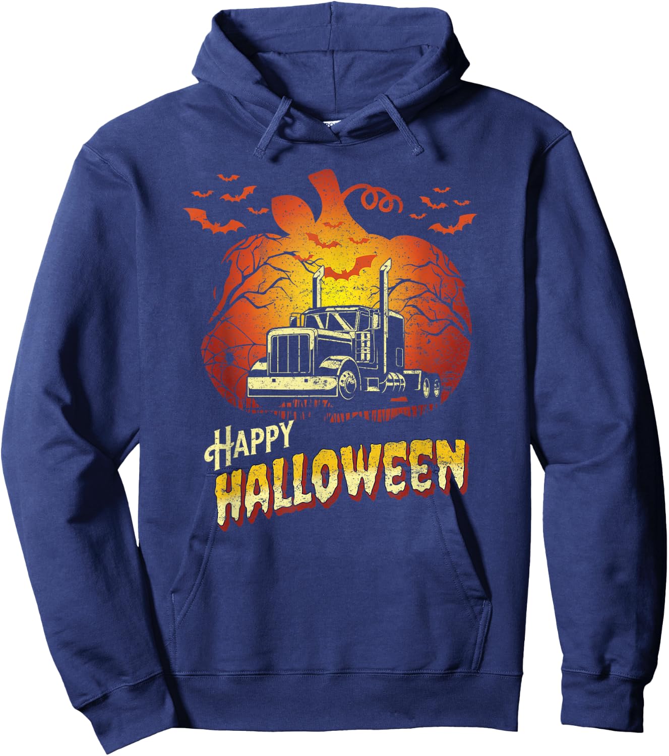 Semi Truck Silhouette Happy Halloween Truck Driver Trucker Hoodie - Hoodie | Navy