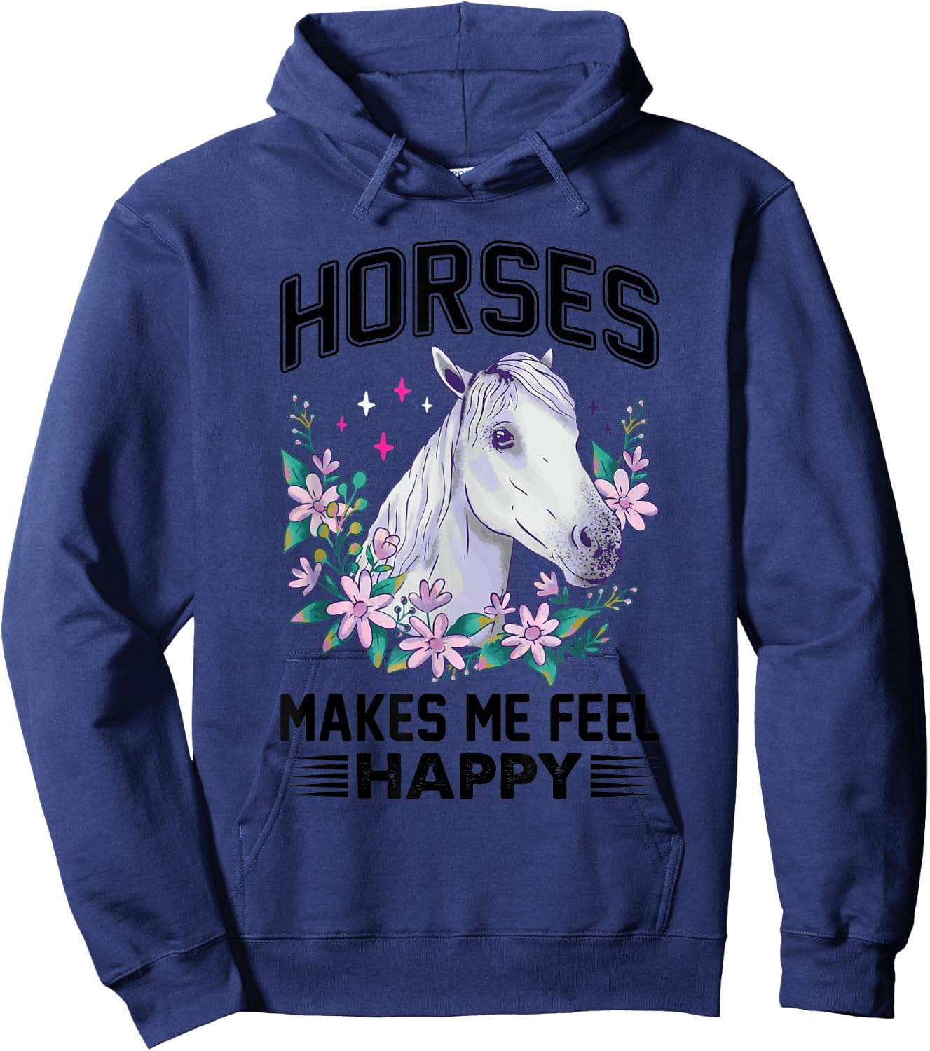 Horses Makes Me Feel Happy Flower White Lipizzaner Horse Hoodie - Hoodie | Navy
