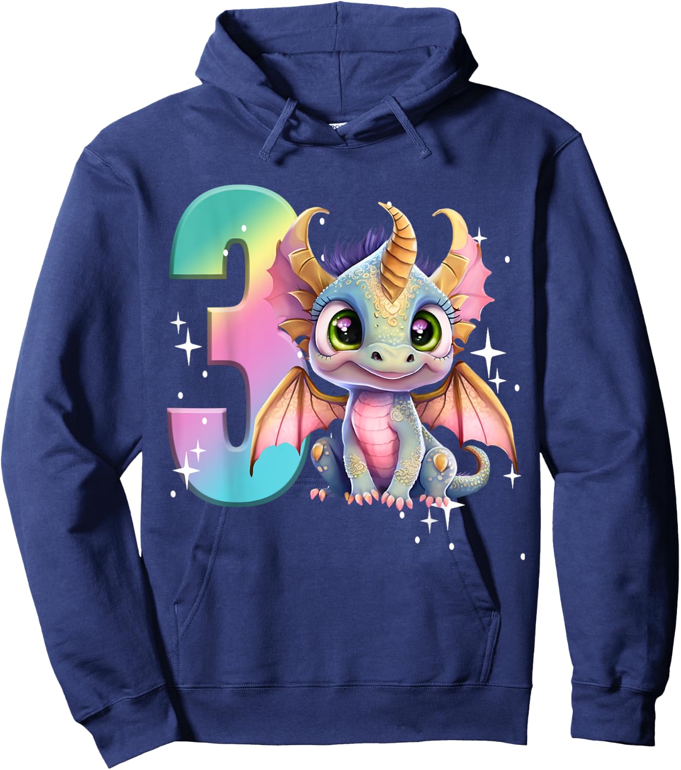 3rd Birthday Shirt Dragon Party Rainbow Girl Toddler Three 3 Hoodie - Hoodie | Navy