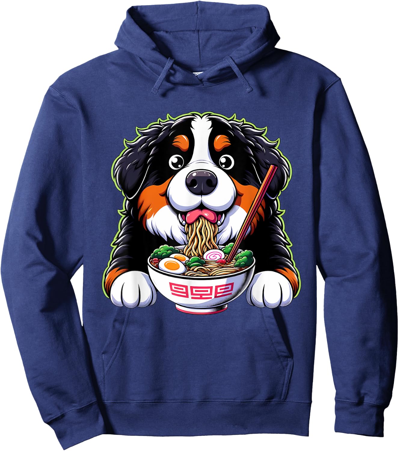 Kawaii Anime Bernese Mountain Dog Ramen Hoodie - Hoodie | Navy