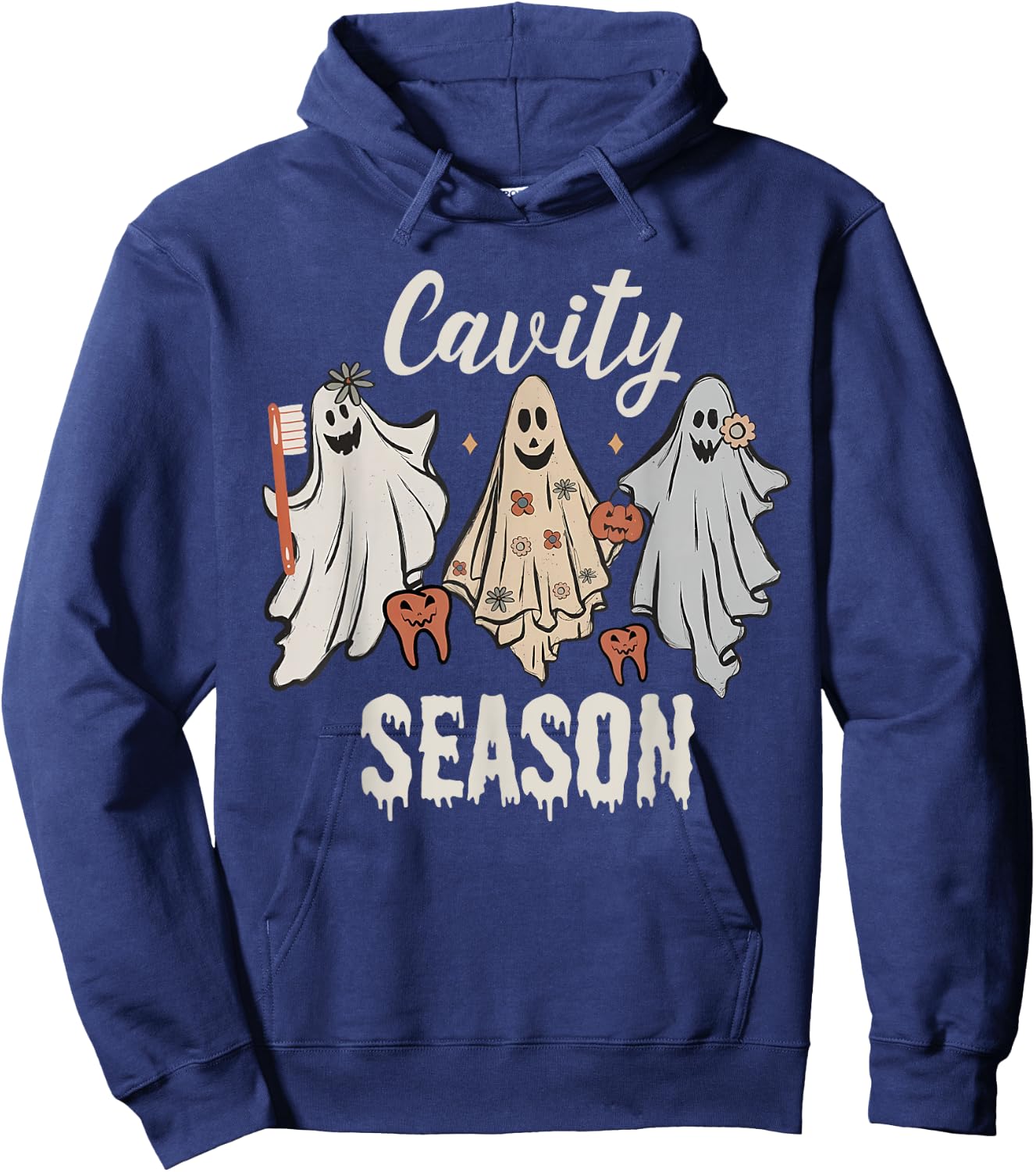 Cavity Season Halloween Funny Dental Ghosts And Toothbrush Hoodie - Hoodie | Navy