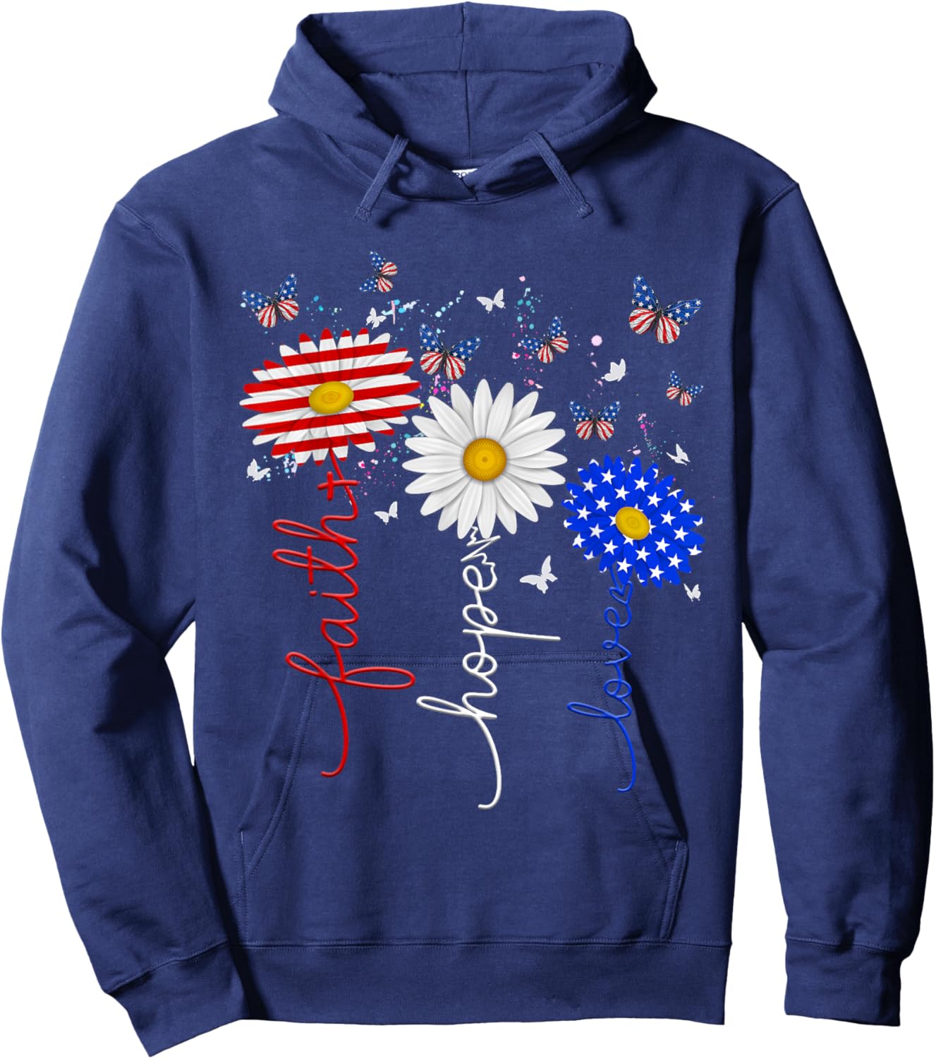 Faith Hope Love Butterfly Daisy 4th Of July Christians God Hoodie - Hoodie | Navy