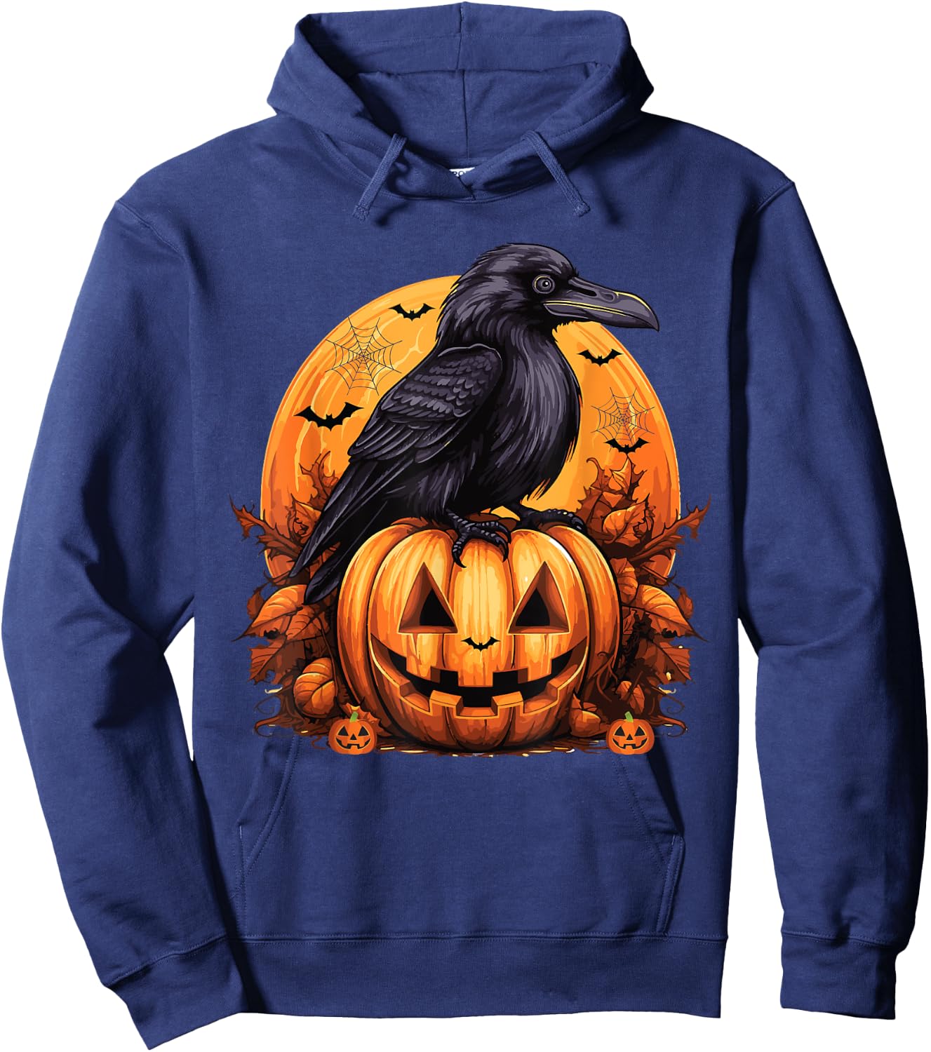 Crow Bird on Pumpkin Crow and Jack o lantern Halloween Party Hoodie - Hoodie | Navy